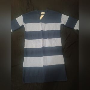 Women's Striped Sweater - Navy and Light Blue